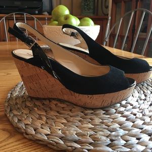 Marc Fisher black suede slingback wedge Size 7
